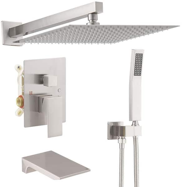 HOMEMYSTIQUE Single Handle 3-Spray Shower Faucet 2.5 GPM with High Pressure in Brushed Nickel