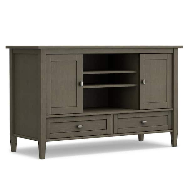 Simpli Home Warm Shaker Solid Wood 47 in. Wide Transitional TV Media Stand in Farmhouse Grey for TVs up to 50 in.