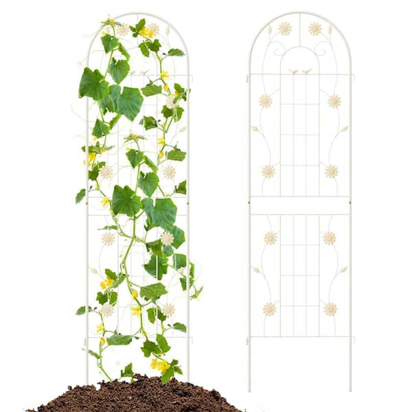 HONEY JOY 71 in. Metal Garden Trellis, Wire Lattice Panel for Climbing Plants Vegetables Roses Cucumbers White(2 Pack)