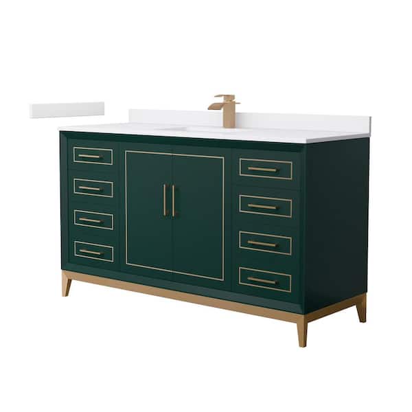 Wyndham Collection Marlena 60 in. W x 22 in. D x 35.25 in. H Single Bath Vanity in Green with White Cultured Marble Top