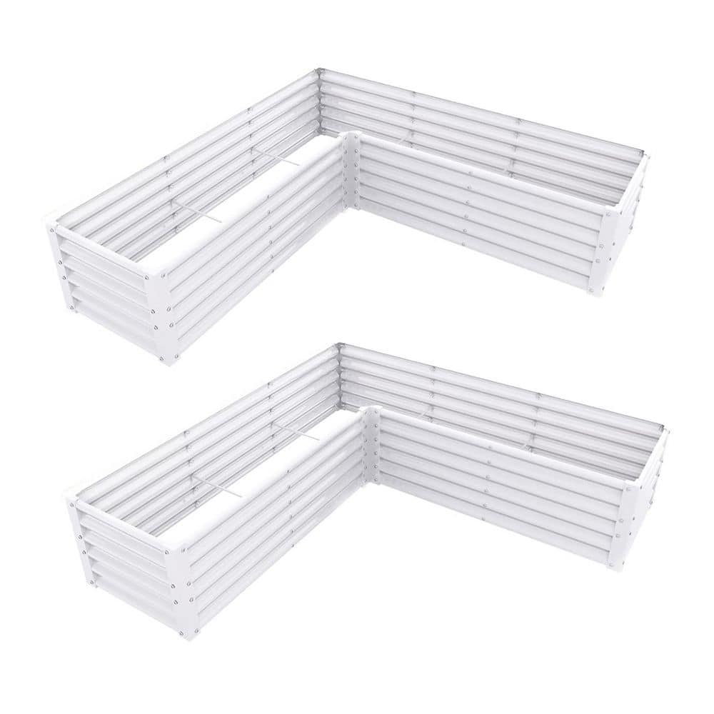 2-Set L-Shaped Galvanized Steel Raised Garden Beds, 74 x 74 x 18 in., Large