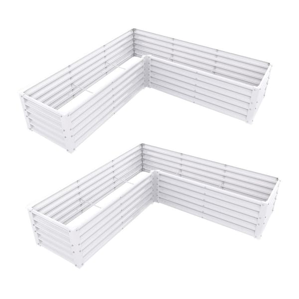 Unbranded 2-Set L-Shaped Galvanized Steel Raised Garden Beds, 74 x 74 x 18 in., Large Planter Boxes for Vegetables, Flowers