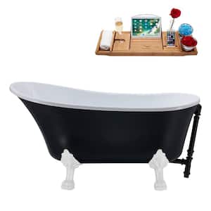 55 in. Acrylic Clawfoot Non-Whirlpool Bathtub in Matte Black With Glossy White Clawfeet And Matte Black Drain