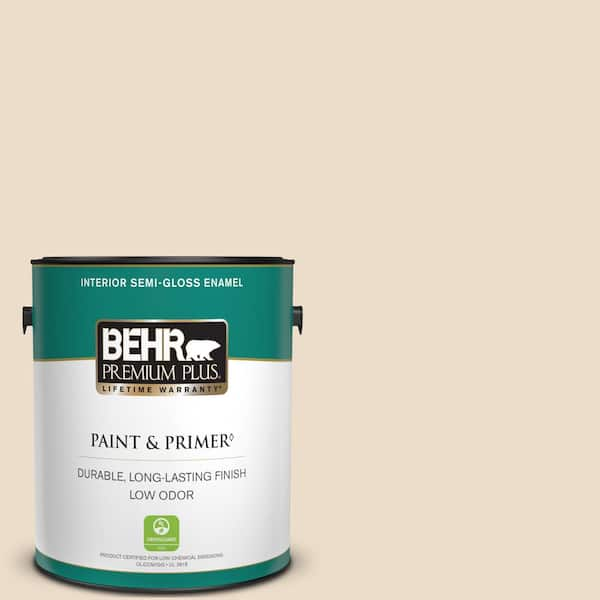 BEHR PREMIUM PLUS 1 gal. #290E-1 Weathered Sandstone Semi-Gloss Enamel Low Odor Interior Paint & Primer