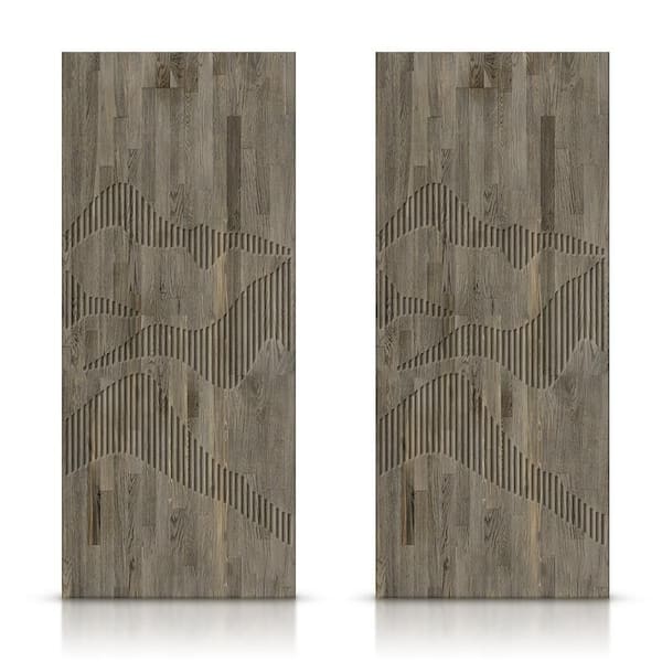 CALHOME 48 in. x 80 in. Hollow Core Weather Gray Stained Pine Wood Interior Double Sliding Closet Doors