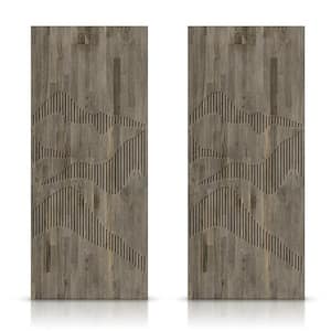 48 in. x 84 in. Hollow Core Weather Gray Stained Solid Wood Interior Double Sliding Closet Doors