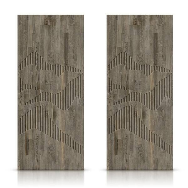 CALHOME 48 in. x 84 in. Hollow Core Weather Gray Stained Pine Wood Interior Double Sliding Closet Doors