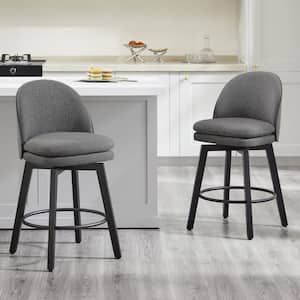 Cyprian  26 in. Dark Grey Low Back Swivel Counter Height Bar Stool with Fabric Seat and Wood Frame (Set of 2)