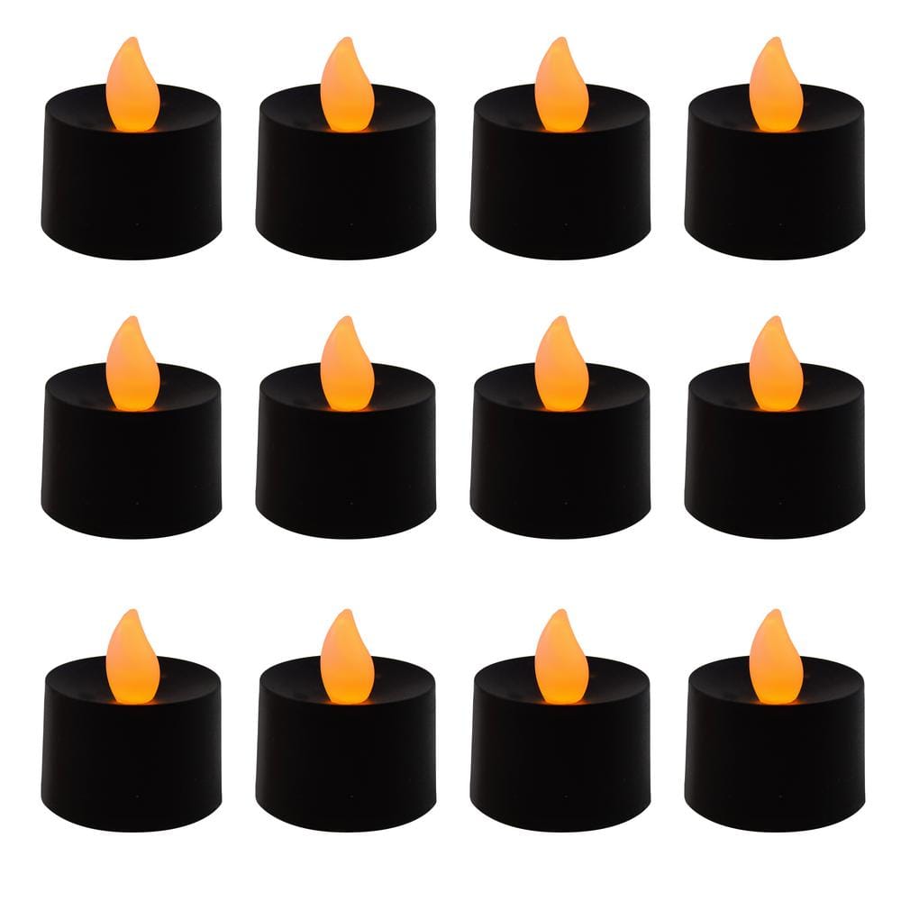 12 PCS Copper Black LED Tealights Yellow Flickering Battery Operated Flame R9I9 
