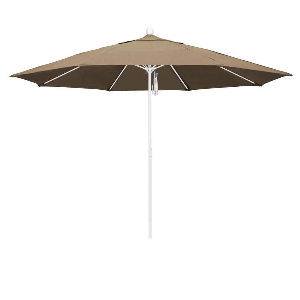 11 ft. Matted White Aluminum Market Patio Umbrella with Fiberglass Ribs Pulley Lift in Heather Beige Sunbrella price history on PriceWatchPro