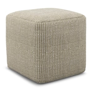 Zelma Square Woven Pouf in Cream and Natural Recycled PET Polyester