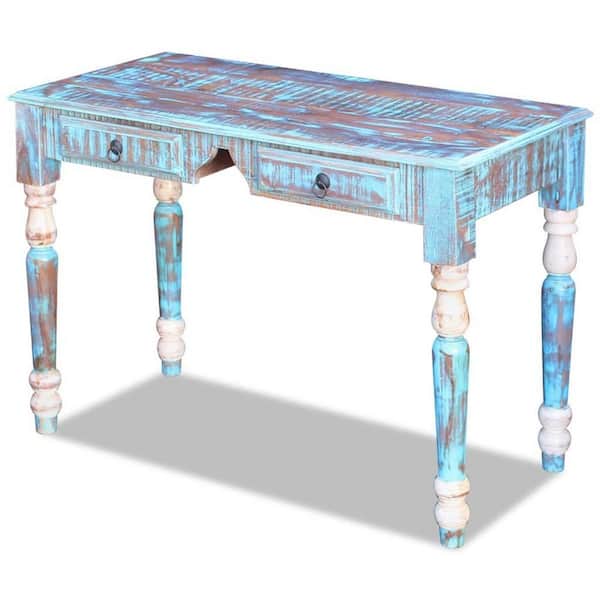 Aoibox 43.3 in. L x 16.7 in. D x 30 in. H Solid Reclaimed Wood Desk, Blue
