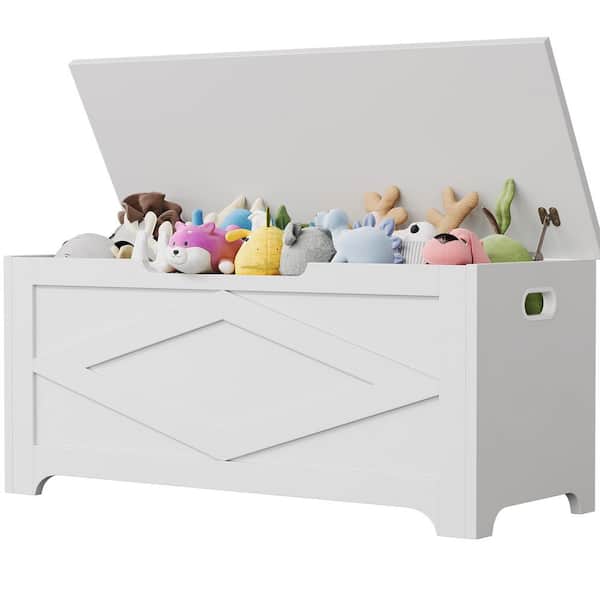 47 Gal. White Wood Outdoor Storage Bench with Safety Hinge for Entryway, Bedroom, Living Room
