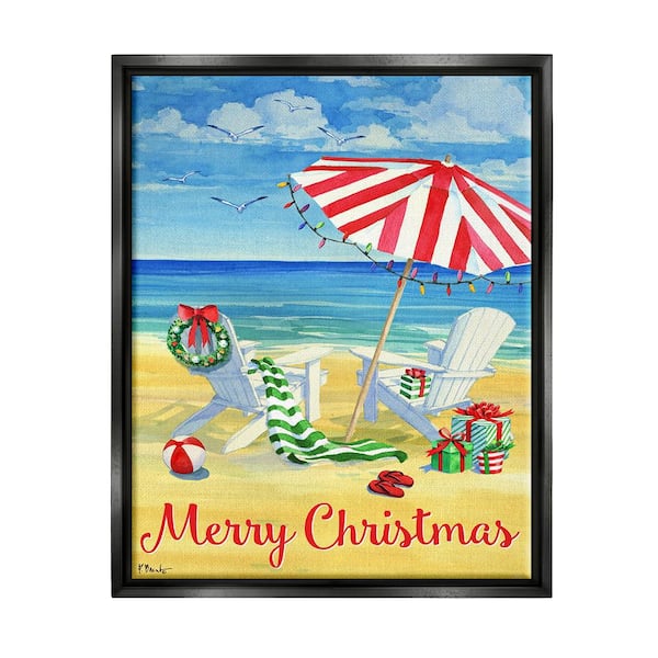 Stupell Industries Coastal Merry Christmas by Paul Brent 1-Piece Floater Frame Graphic Print Typography Poster Art Print 31 in. x 25 in.