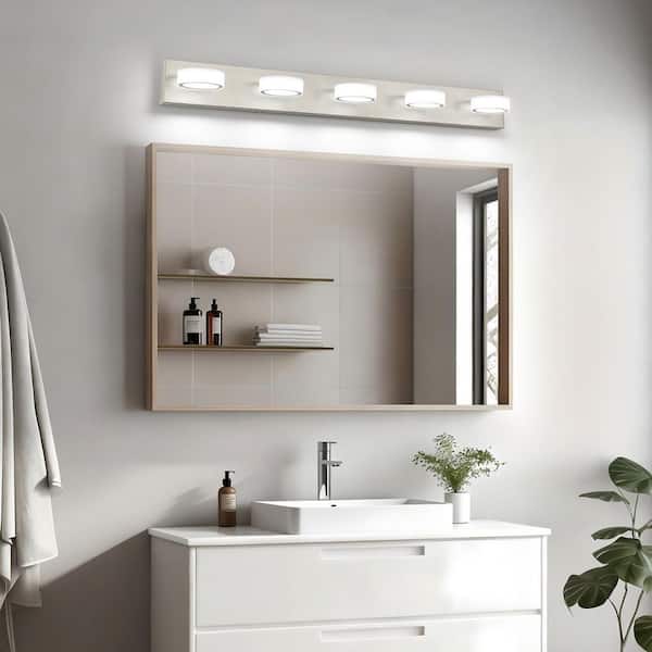 YK☆ JUSHENG 40.94 in. 5 Light Nickel LED Vanity Light with 270