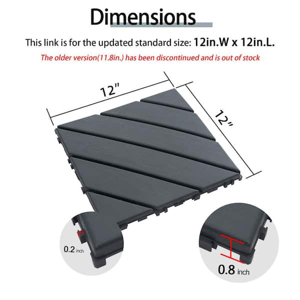 12 in. W x 12 in. L Outdoor Backyard Striped Pattern Square PVC Interlocking Flooring Deck Tiles(Pack of 44Tiles)in Gray
