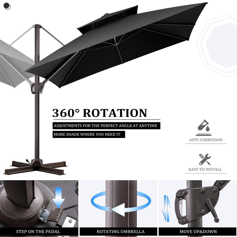 Black Heavy-Duty 10 ft Square Cantilever Patio Umbrella