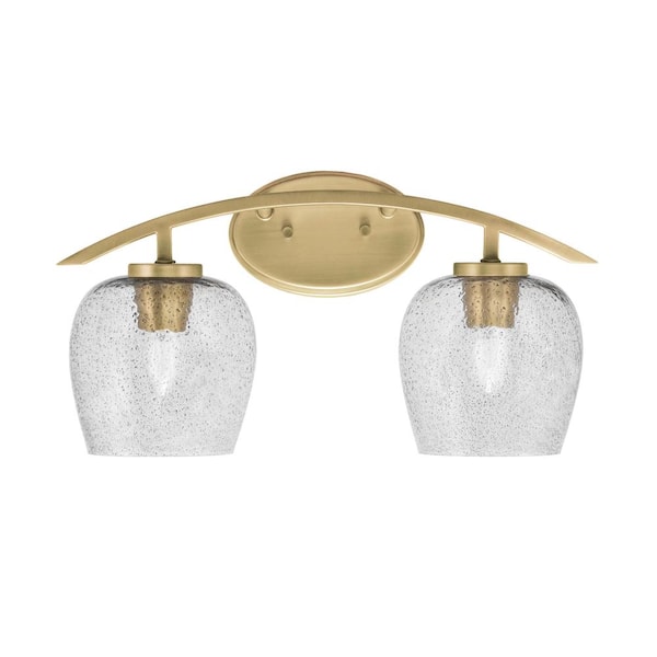 Unbranded Siena 18.25 in. 2-Light Vanity Light New Age Brass with 6 in. Smoke Bubble Glass Shades, No Bulbs Included