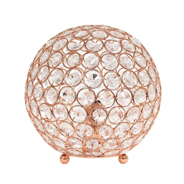Elegant Designs 8 in. Rose Gold Crystal Ball Sequin Table Lamp