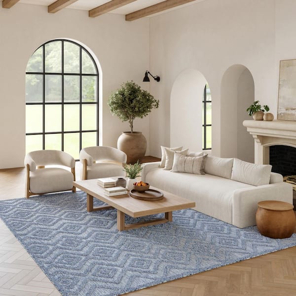Versatile Denim Blue 6 ft. x 9 ft. Geometric Contemporary Indoor/Outdoor Area Rug