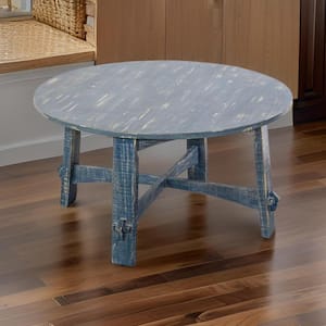 36 in. Blue Round Wood Coffee Table