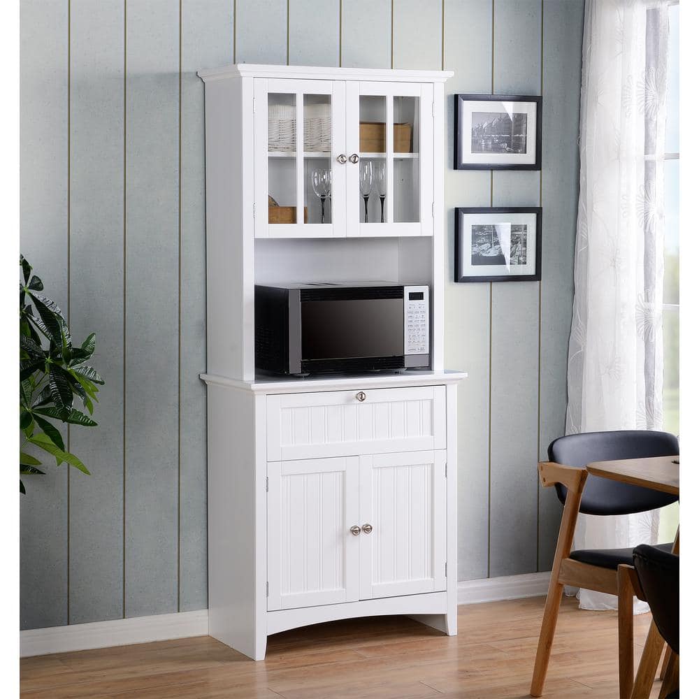 White Wood and Glass China Cabinet with Adjustable Shelves