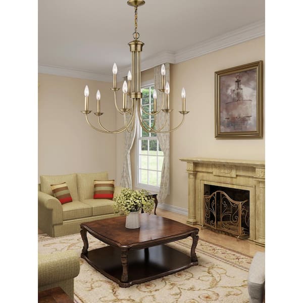 Abbotsford 9-Light Antique Brass 2-Tier Chandelier