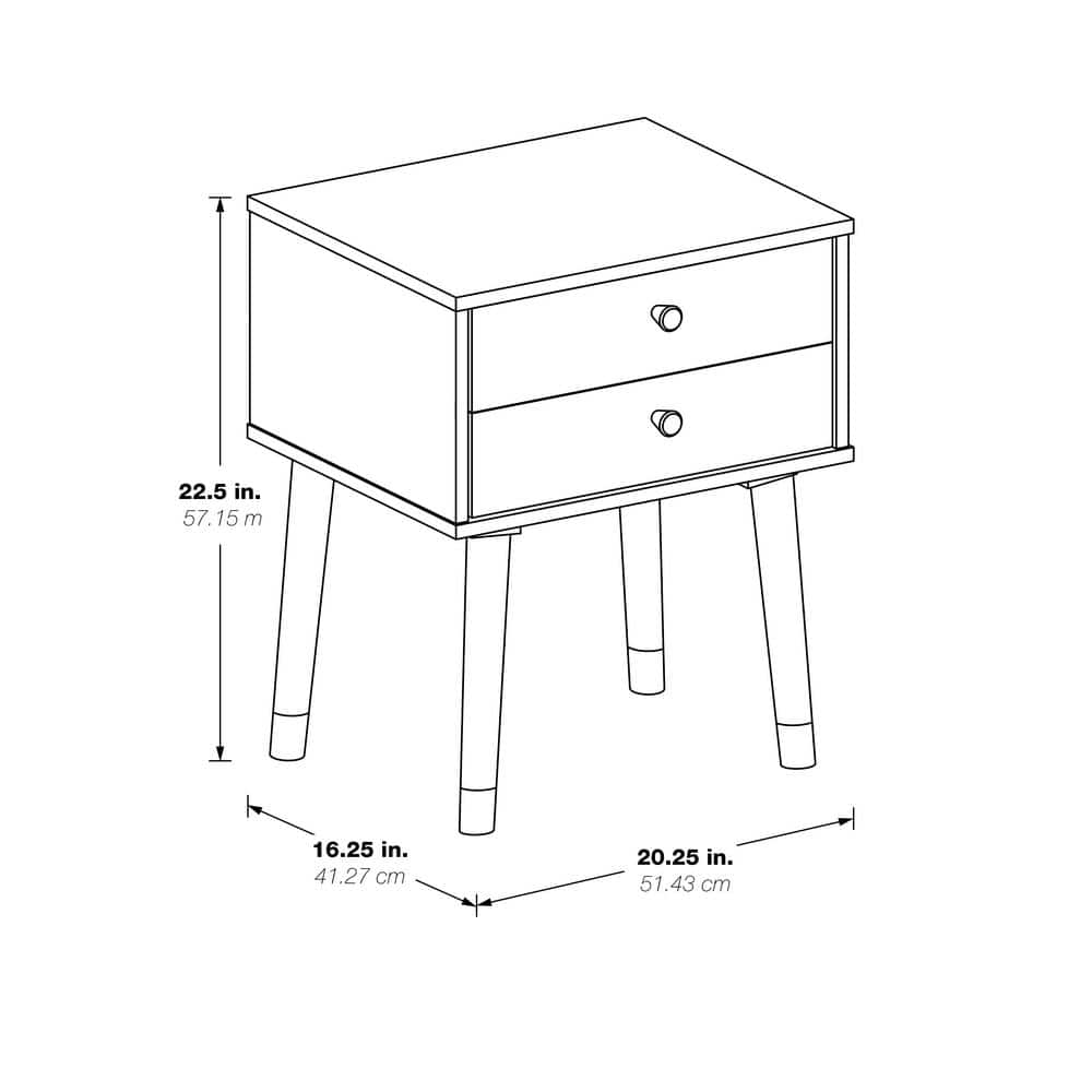 Cupertino Light Walnut Wood and Metal 2-Drawer Side Table