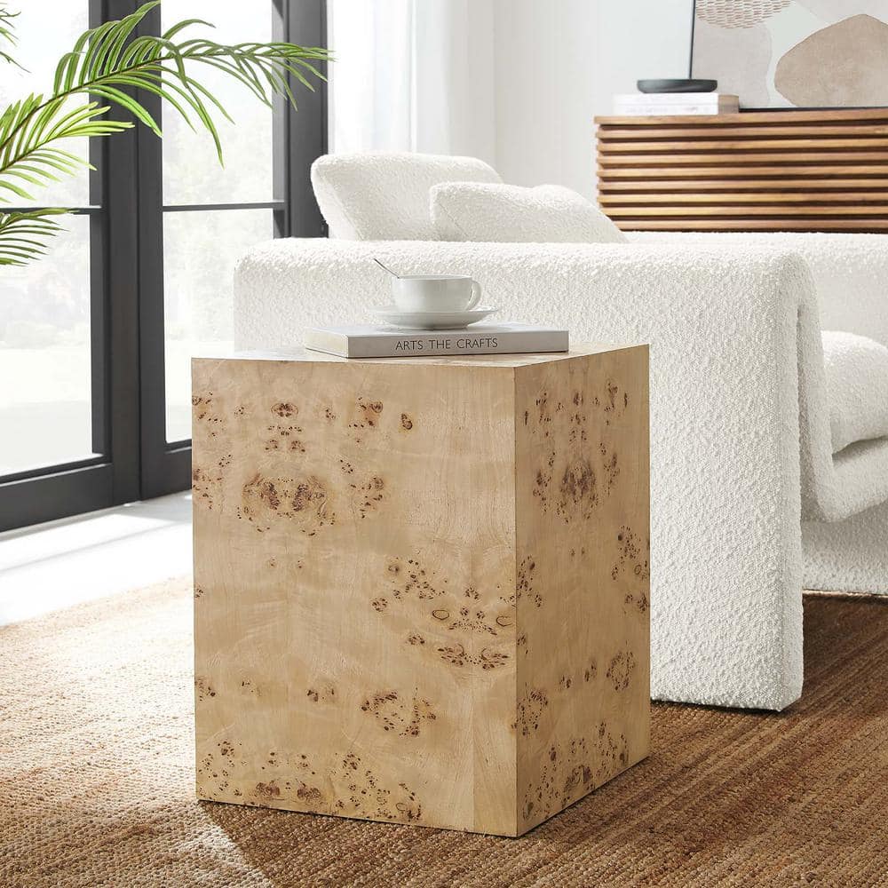 Natural Burl Wood Square Side Table with Adjustable Feet