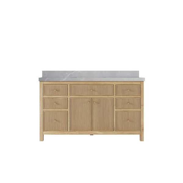 Willow Collections Sonoma Teak 60 in. W x 22 in. D x 36 in. H Single Sink Bath Vanity in Light Teak with 2 in. Pearl Gray Qt. Top