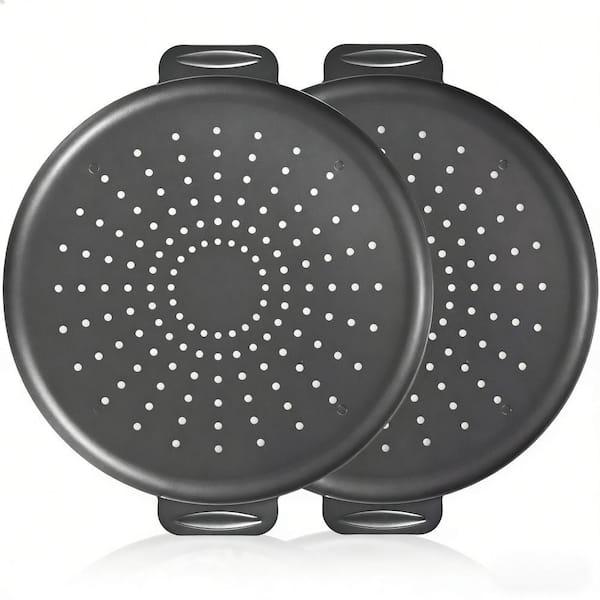 14 in. Round Carbon Steel Pizza Pan with Nonstick for BBQ, Kitchen, Ovens, Frozen Pizza and Homemade Pizza, Grey(2-Pack)