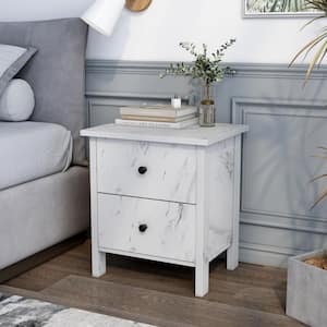 Asta White 2 Drawer Faux Marble Nightstand