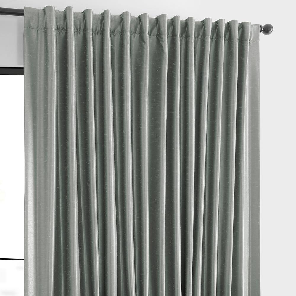 Silver Faux Silk Blackout Puddle Length Curtain Panel
