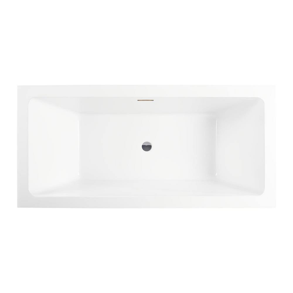 Vanity Art 59" White Acrylic Freestanding Bathtub with Center Drain