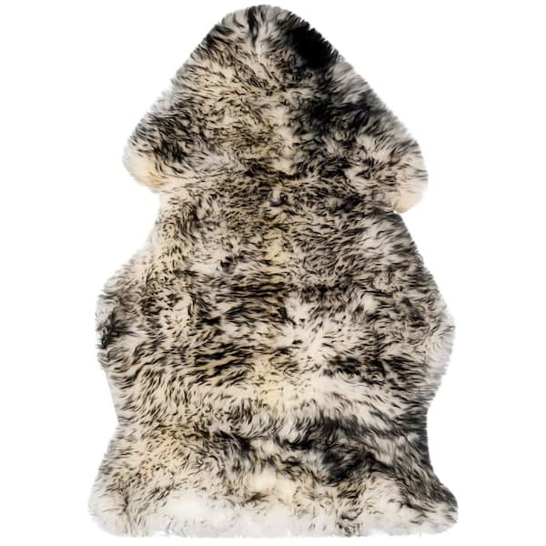 Sheep Skin 2 ft. x 3 ft. Ivory/Dark Charcoal Solid Color Accent Rug