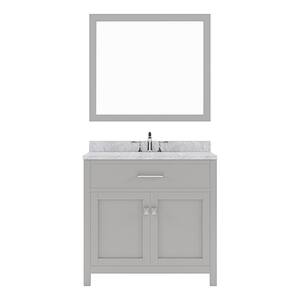 Caroline 36 in. W Bath Vanity in Gray with Marble Vanity Top in White with Round Basin and Mirror