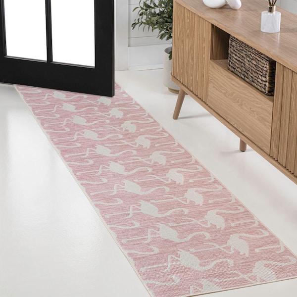 Liana Casual Coastal Flamingos 2-Tone Pink/Cream 2 ft. x 8 ft. Indoor/Outdoor Runner Rug