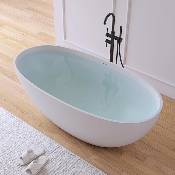 Eaton 61 in. x 30 in. Stone Resin Solid Surface Matte Flatbottom Freestanding Soaking Bathtub in White