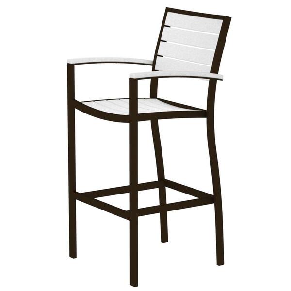 POLYWOOD Euro Textured Bronze All-Weather Aluminum/Plastic Outdoor Bar Arm Chair in White