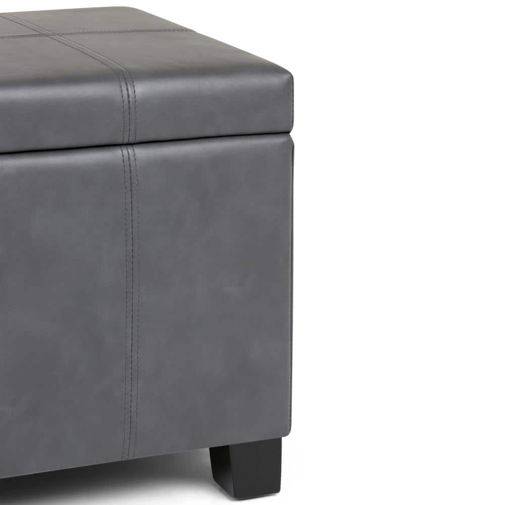 Stone Gray Faux Leather Tufted Storage Ottoman Bench
