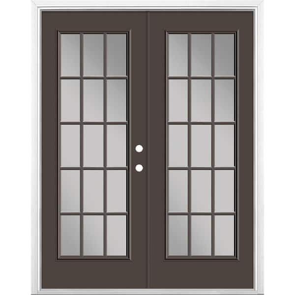 Masonite 60 in. x 80 in. Willow Wood Steel Prehung Left-Hand Inswing 15-Lite Clear Glass Patio Door with Brickmold