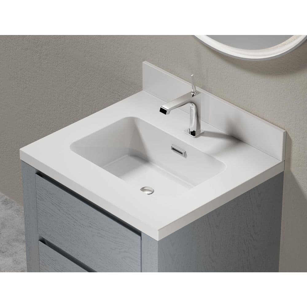 White Stone 25'' Single Bathroom Vanity Top with Sink