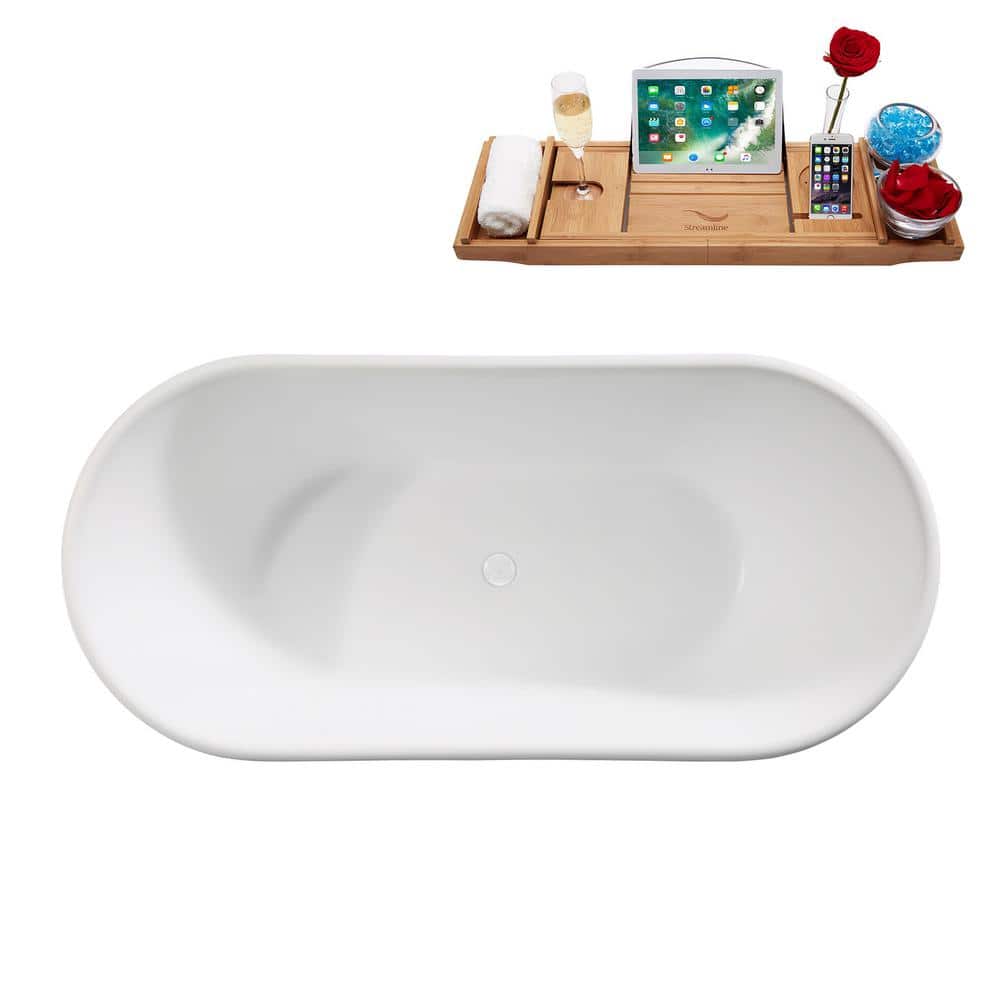 67" Matte White Acrylic Freestanding Double Slipper Tub with Tray