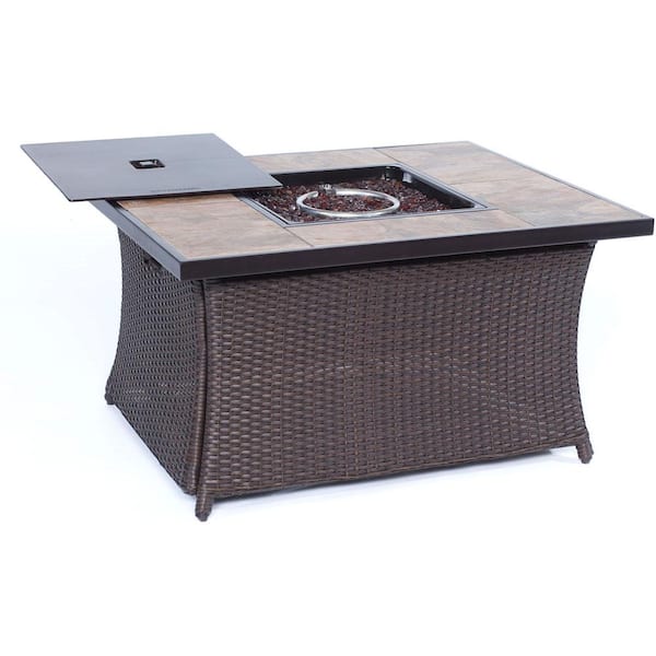 Hanover 9 8 In Wicker Fire Pit Table, Fire Pit Tile Table
