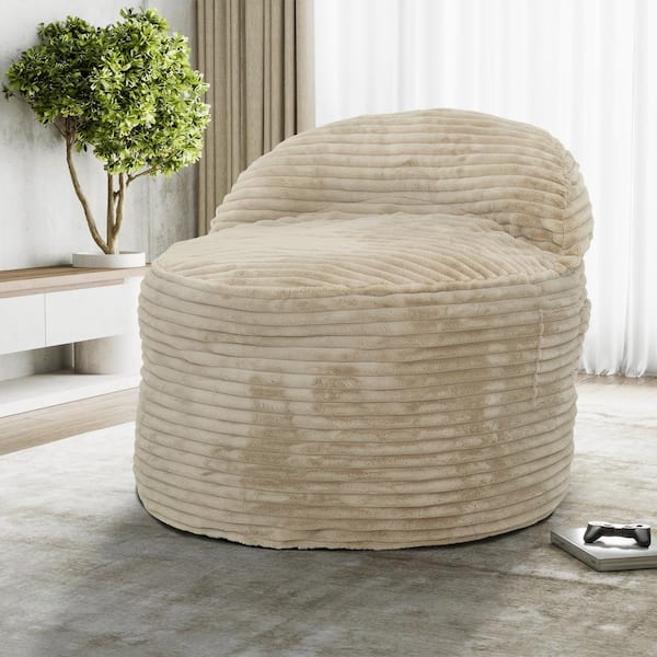 Teddy 2-in-1 Corduroy Beige Convertible Polyester Bean Bag Chair and Pillow