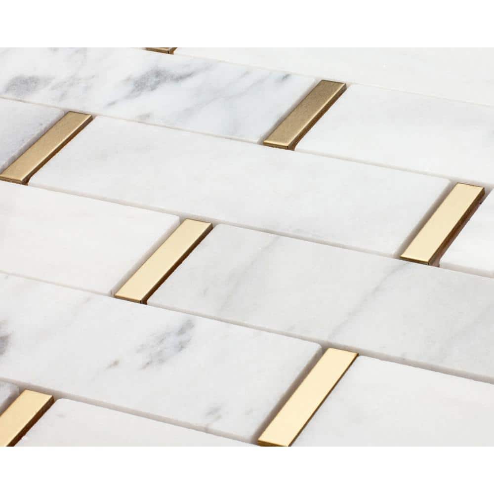 White and Gold Marble 11x12 Polished Mosaic Tile