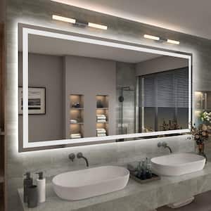 72 in. W x 36 in. H Large Rectangular Frameless Double LED Lights Anti-Fog Wall Bathroom Vanity Mirror in Tempered Glass