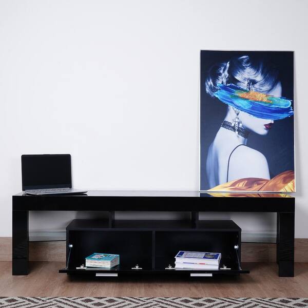Glossy LED TV Stand, Black TV Stand with RGB LED Lights and Storage  Drawers, Wood Media Entertainment Console Table for 65 Inch TVs, Home Flat  Screen