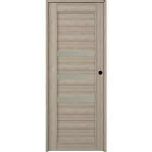 Rita 18 in. x 84 in. Right-hand 3-Lite Frosted Glass Solid Core Shambor Wood Composite Single Prehung Interior Door