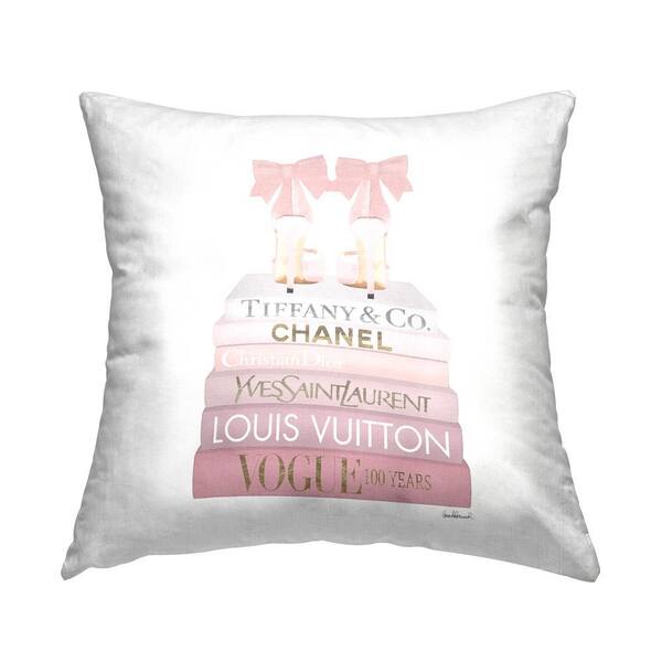 Pastel Pink Bow Heels Glam Fashion Bookstack Pink Print Polyester 18 in. x 18 in. Throw Pillow